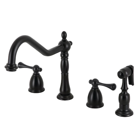 Kingston Brass Widespread Kitchen Faucet with Brass Sprayer, Matte Black KB1790BLBS